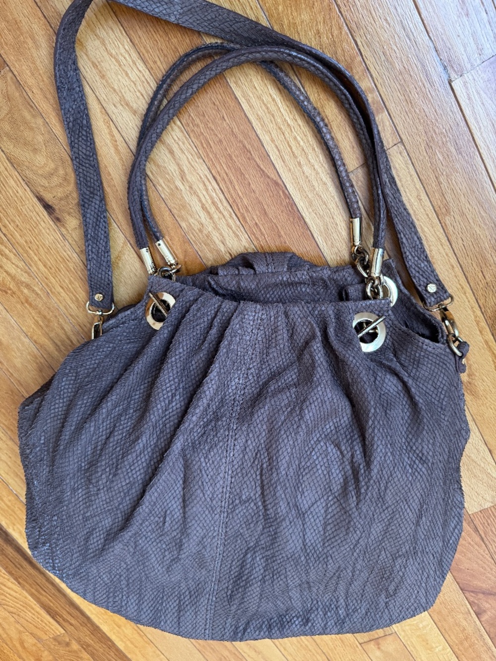 Jenrigo Italy Chocolate Brown Snakeskin Embossed Leather